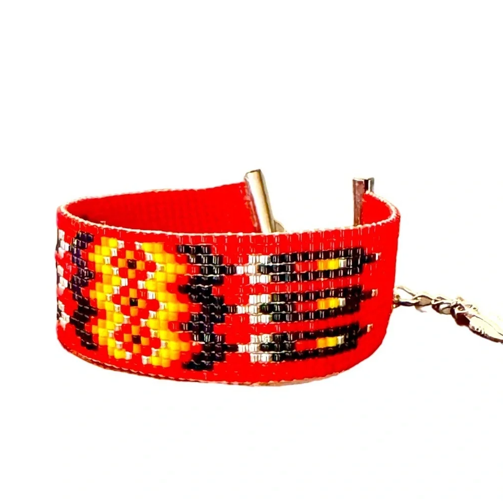 Handcrafted loom adjustable beaded cuff panel bracelet Southwest Native American